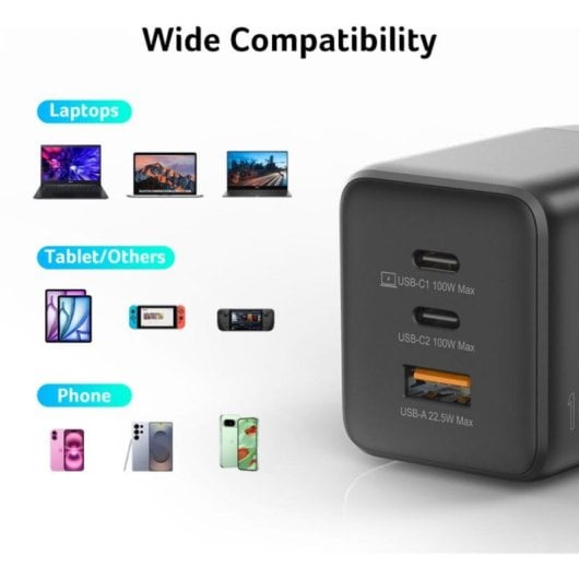 Chargeur GaN Acer 100W 2x USB-C 1x USB-A noir câble 1,5 m charge rapide