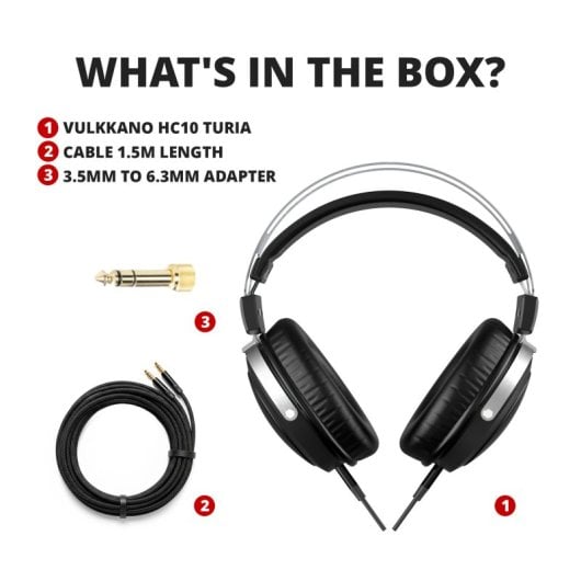Auriculares Vulkkano HC10 Turia con cable Jack 3,5 mm para estudio y DJ, drivers 50 mm, negros