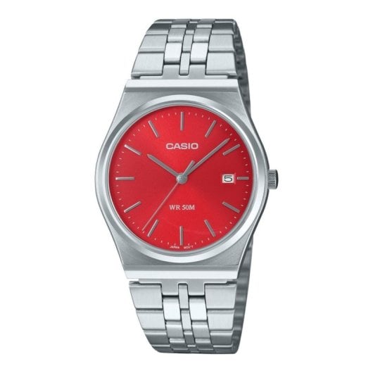 Casio Collection MTP-B145D-4A2VEF  Esfera Analógica  Latón y Acero Inoxidable Plata-Rojo Resistencia Agua 5ATM