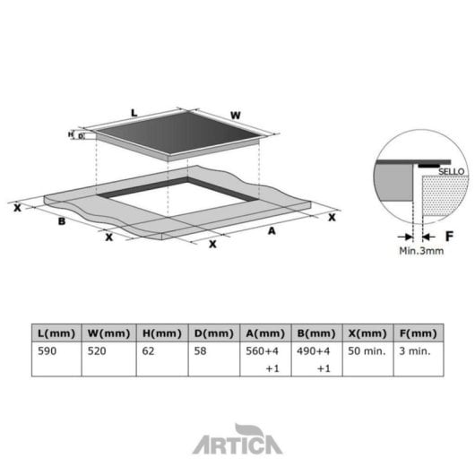Placa de inducción Artica AEI6024 4 zonas 8100 W Booster Control táctil Negro