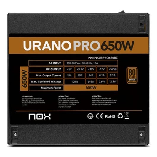 NOX Urano PRO Fonte de Alimentação 650W 80 PLUS Bronze