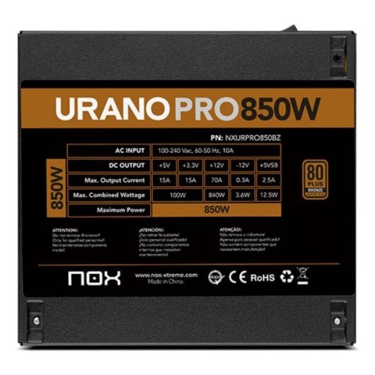 NOX Urano PRO Fonte de Alimentação 850W 80 PLUS Bronze