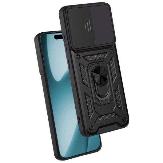 Funda para móvil Cool Hard Ring Ultrarresistente PC TPU Aluminio Negra con Anillo y Imán para iPhone Air