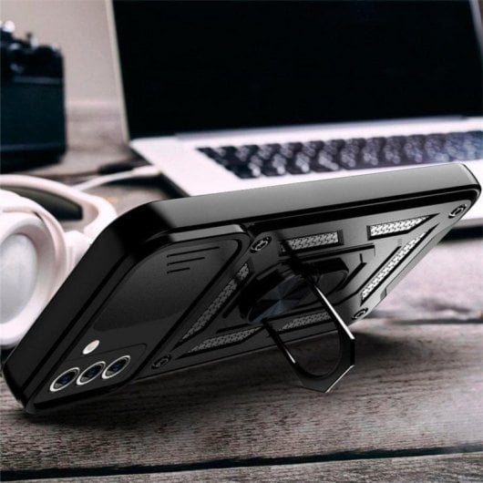 Funda para móvil Cool Hard Ring Ultrarresistente PC TPU Aluminio Negra con Anillo y Imán para iPhone Air