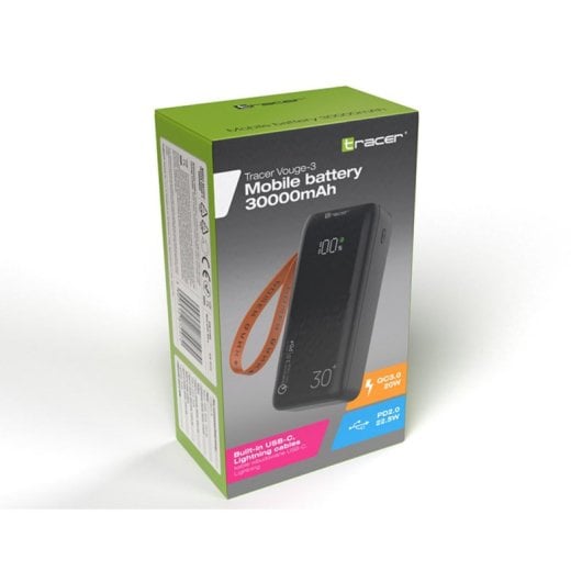 Powerbank Tracer Vouge-3 30000 mAh Negro Quick Charge 3.0 USB-C y 2xUSB-A
