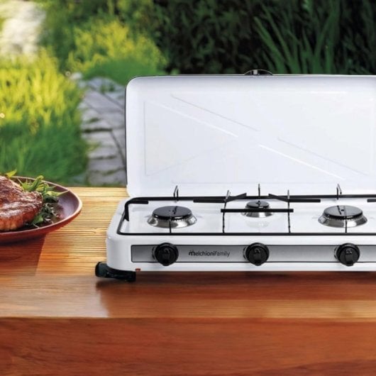 Hornillo a gas Melchioni Family Minerva New 3 portátil 3 quemadores blanco exterior