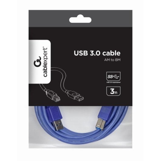 Cable USB Gembird CCP-USB3-AMBM-10 A-B 3 m Contactos chapados en oro Azul