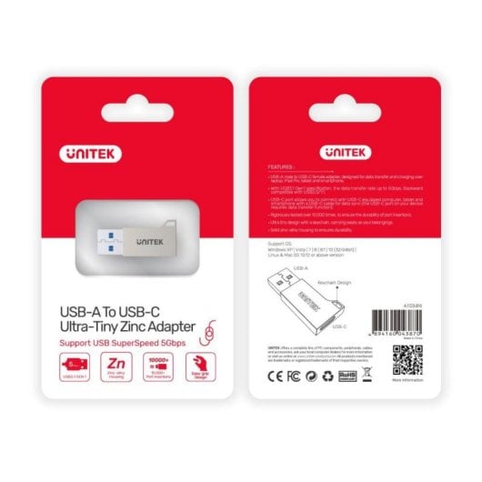 USB-Adapter UNITEK A1034NI Silber Gehäuse Zink Kompakt