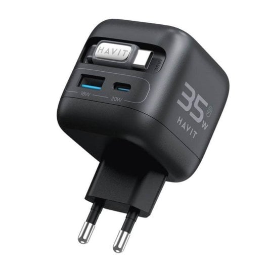 Cargador GaN Havit UC250 A-EU 35W USB-C Inalámbrico Interior Negro