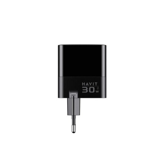 Cargador Havit 6939119068677 GaN 30W USB-C y USB-A carga rápida negro