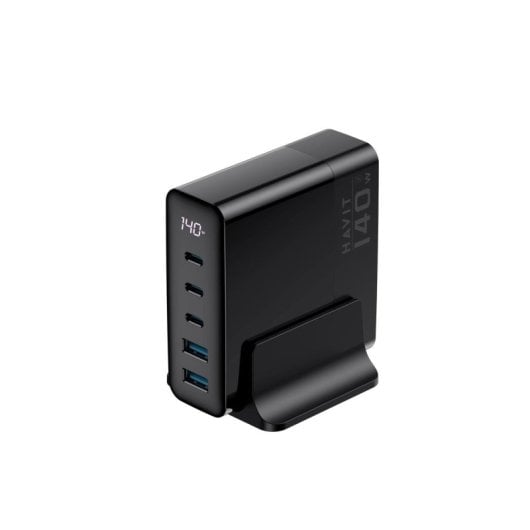 Ladegerät Havit 6939119068417 GaN 140W 3x USB-C 2x USB-A Schnellladung Schwarz