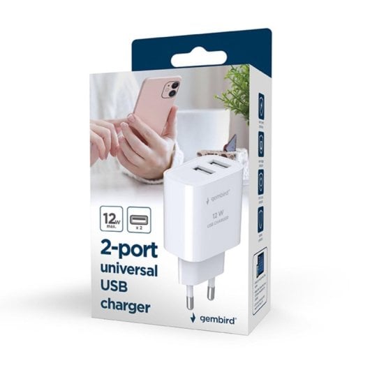 Carregador USB Gembird TA-UC-2A12-01-BK 2 Portas 2.1A Branco