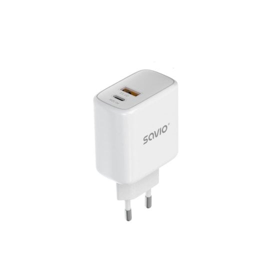 Carregador de parede Savio LA-06 USB-A e USB-C 20W Carga Rápida Branco