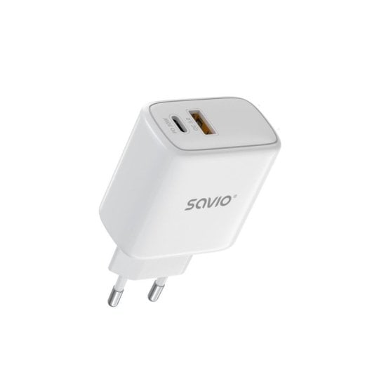 Carregador de parede Savio LA-06 USB-A e USB-C 20W Carga Rápida Branco