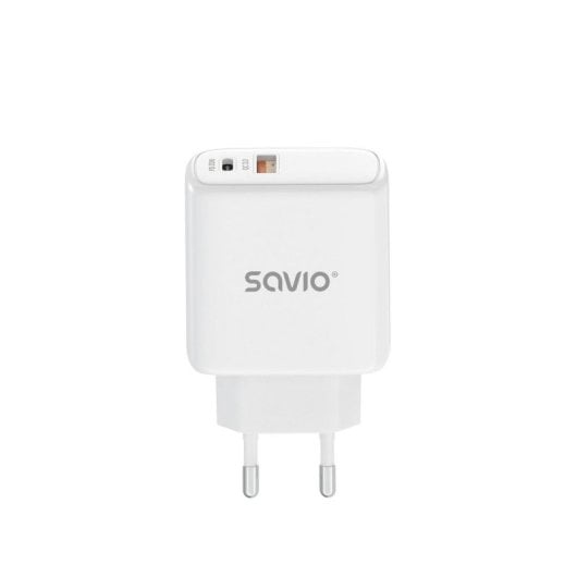 Carregador de parede Savio LA-06 USB-A e USB-C 20W Carga Rápida Branco