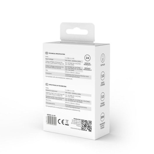 Carregador de parede Savio LA-06 USB-A e USB-C 20W Carga Rápida Branco