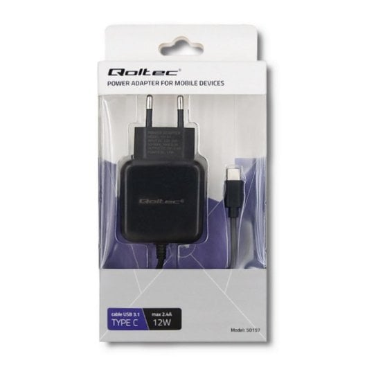 Carregador Qoltec 50197 USB Tipo C 2.4A 5V Preto 1m