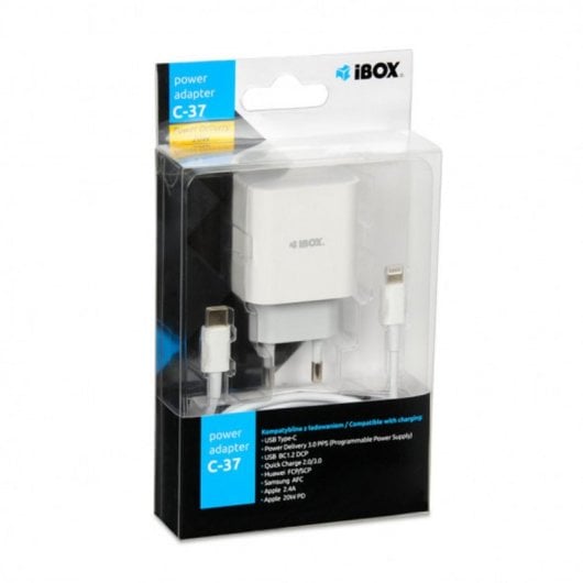Carregador iBox C-37 USB Tipo C Carregamento Rápido 20W Branco