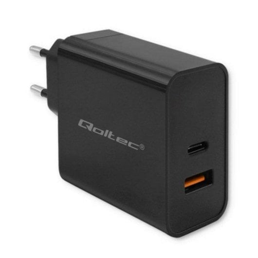 Qoltec Cargador PD Superrápido 1xUSB-C 1xUSB-A 65W Preto