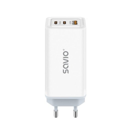Carregador de Parede Savio LA-07 GaN 65W USB-A 2x USB-C Branco