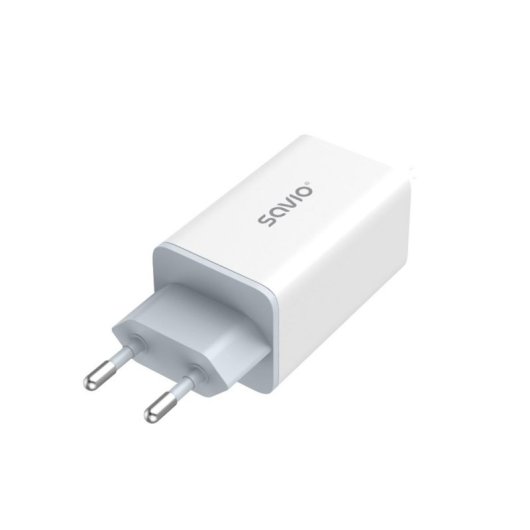 Carregador de Parede Savio LA-07 GaN 65W USB-A 2x USB-C Branco
