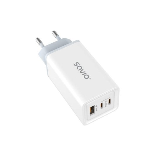 Carregador de Parede Savio LA-07 GaN 65W USB-A 2x USB-C Branco