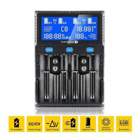 Carregador Universal Everactive UC-4200 para Pilhas AA AAA C SC 9V 21 slots Ecrã