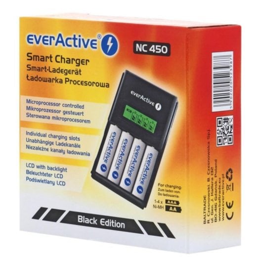 Carregador de Pilhas Everactive NC450B LCD Preto 4 Pilhas AA/AAA NiMH Proteção