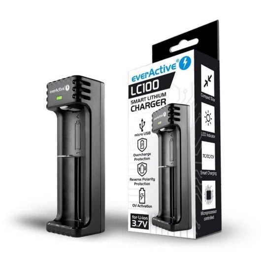 Carregador de Pilhas Everactive LC-100 Ião Lítio AA AAA Micro-USB Preto