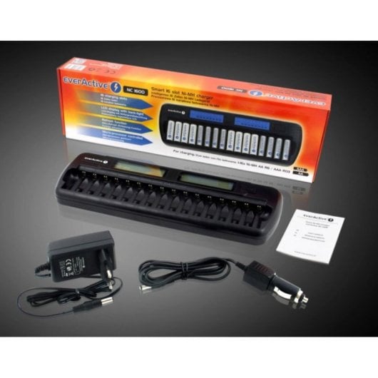 Carregador Everactive NC-1600 AA AAA 16 Slots Níquel-metal Hidreto Ecrã LCD