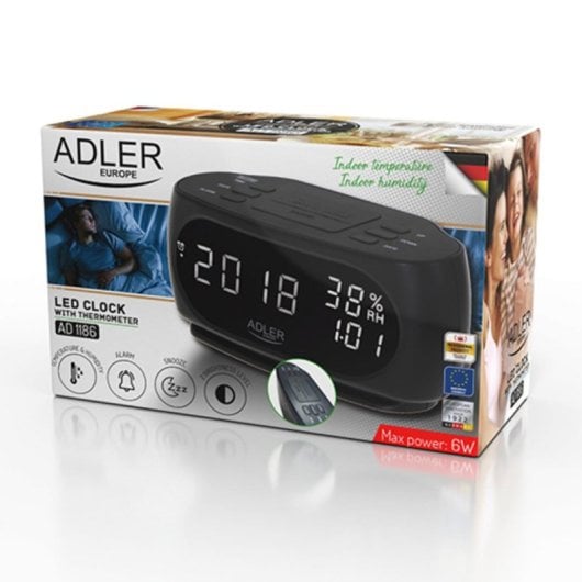 Wecker Adler AD 1186 Digital LED Schwarz Kalender Thermometer AC