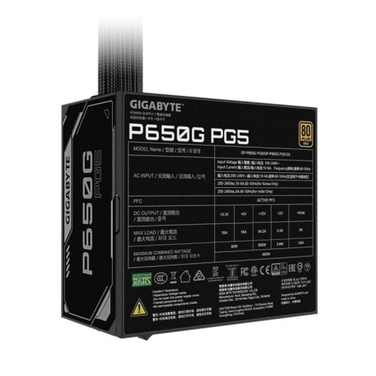 Fuente de Alimentación Gigabyte 650W 80 PLUS Gold Modelo P650G Enfriamiento Activo