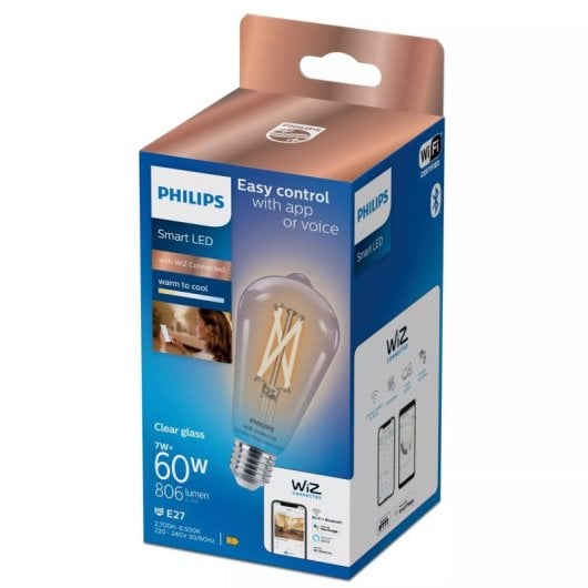 Lâmpada Inteligente Philips ST64 E27 Filamento LED Regulável Transparente 7 W