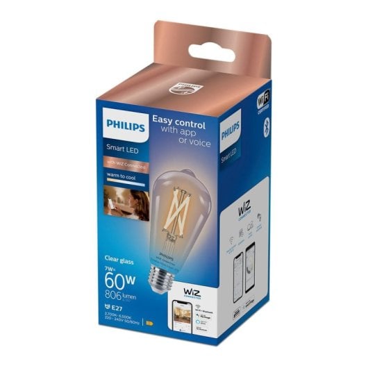 Lâmpada Inteligente Philips ST64 E27 Filamento LED Regulável Transparente 7 W