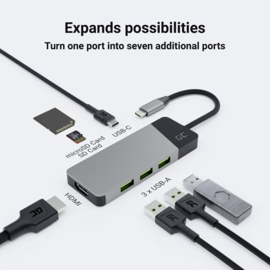 Hub Green Cell 7 puertos 5000 Mbit/s modelo HUBGC01 Power Delivery 85W y lector SD