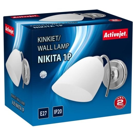 Applique Activejet NIKITA singolo classico E27 nickel vetro bianco IP20
