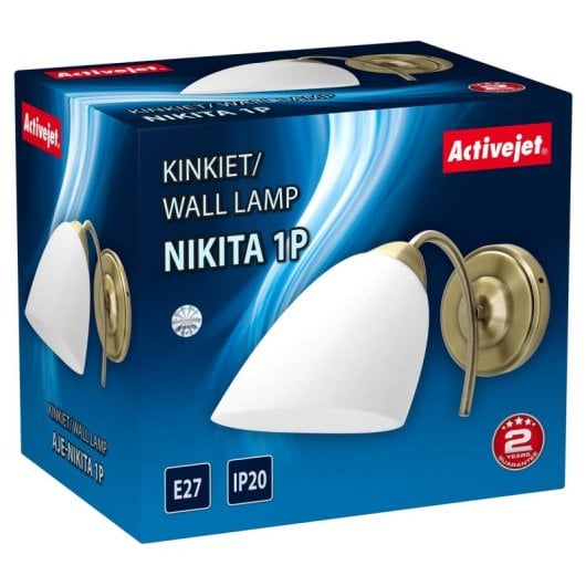 Applique Activejet NIKITA Patyna E27 Interno Stile Classico Vetro Bianco