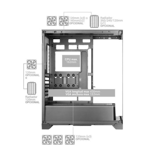 Caja Mars Gaming MC-PRISMA Triple Cristal ARGB Blanco Semitorre ATX
