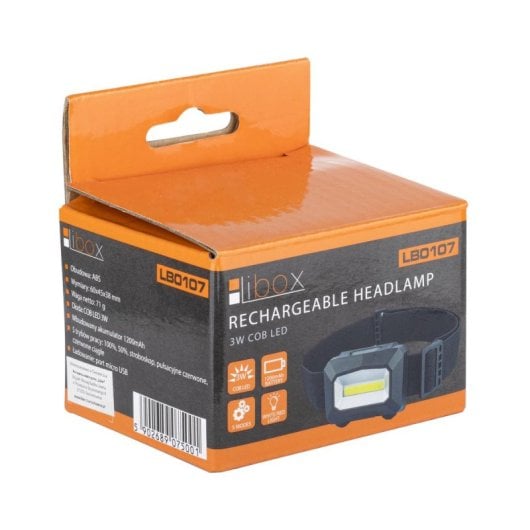 Stirnlampe Libox LB0107 Schwarz LED 3W USB-Li-Ion 1200mAh stoßfest