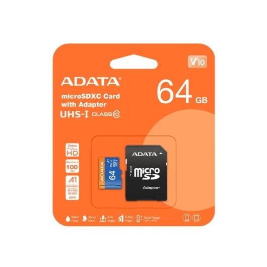 Tarjeta microSDHC ADATA 64GB Class 10 UHS-I 85MB/s con adaptador SD