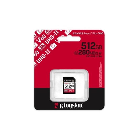 Tarjeta de memoria Kingston Canvas React Plus 512GB SDXC UHS-II V60 280MB/s