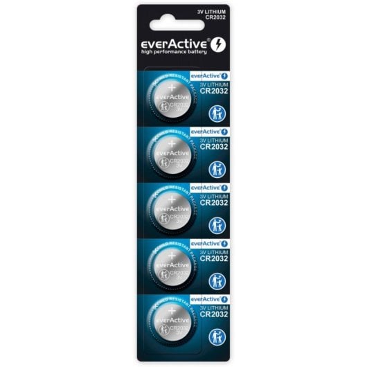 Bateria Everactive CR20325BL CR2032 Lítio 3 V 210 mAh Pack 5 Unidades