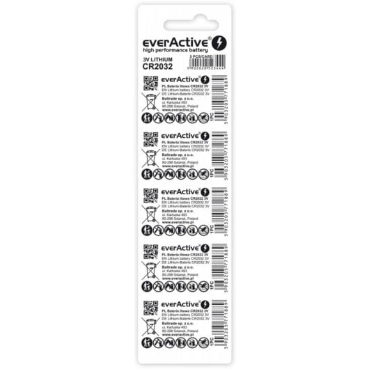 Bateria Everactive CR20325BL CR2032 Lítio 3 V 210 mAh Pack 5 Unidades