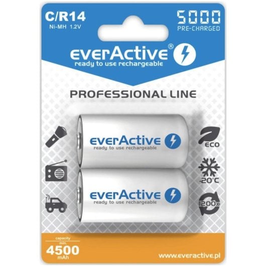 Bateria recarregável Everactive EVHRL14-5000 1,2 V 5000 mAh NiMH 2 unidades