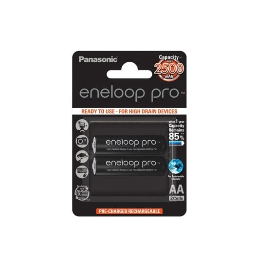 Bateria AA Panasonic 2500mAh recarregável 1,2V Black blister 2 unidades