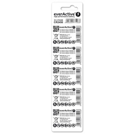 Bateria Everactive CR24505BL CR2450 Lítio 3V Pack 5 Unidades