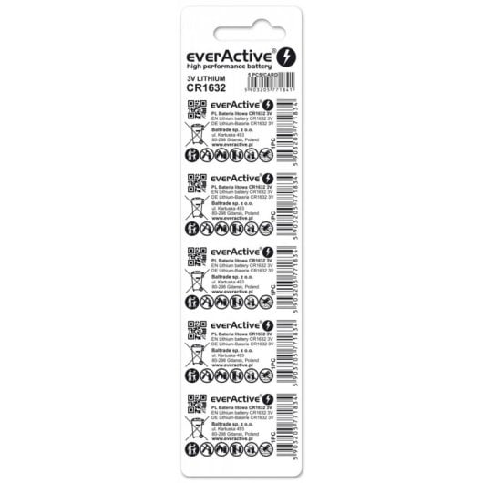 Bateria Everactive CR16325BL CR1632 Lítio 3V Pack 5 Unidades