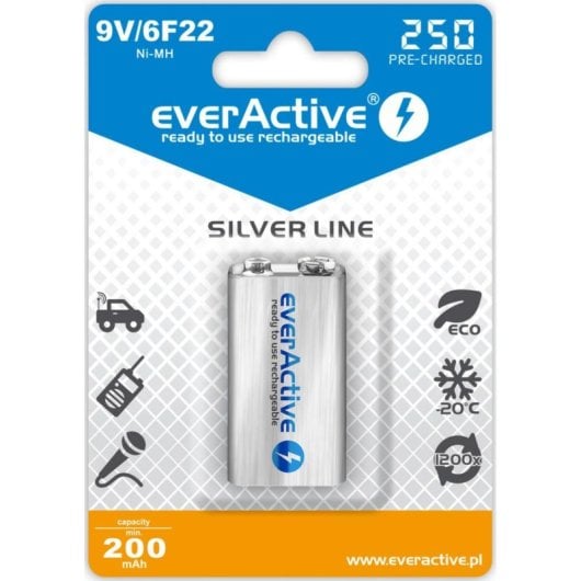 Bateria Everactive EVHRL22-250 9V 250mAh recarregável NiMH blister