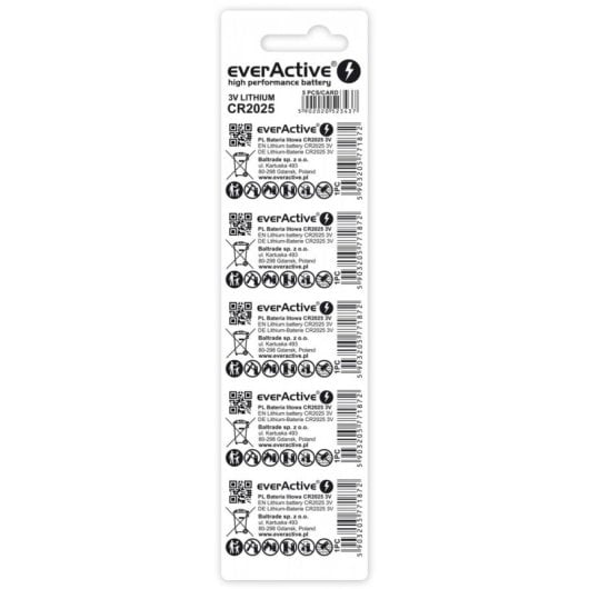Bateria Everactive CR20255BL lítio CR2025 3 V 150 mAh pack 5 unidades