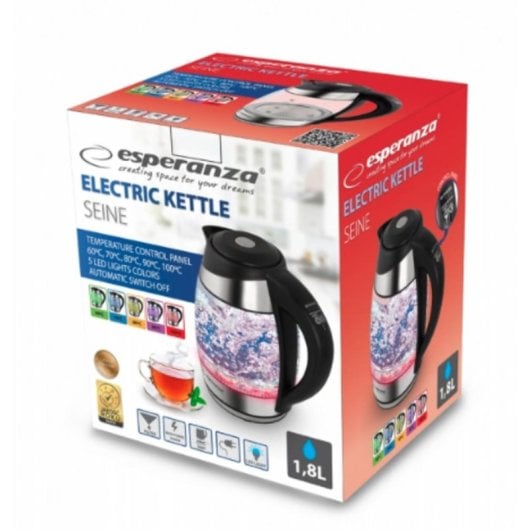 Hervidor Esperanza EKK026 1,7 L 2200 W vidrio termostato y luz LED